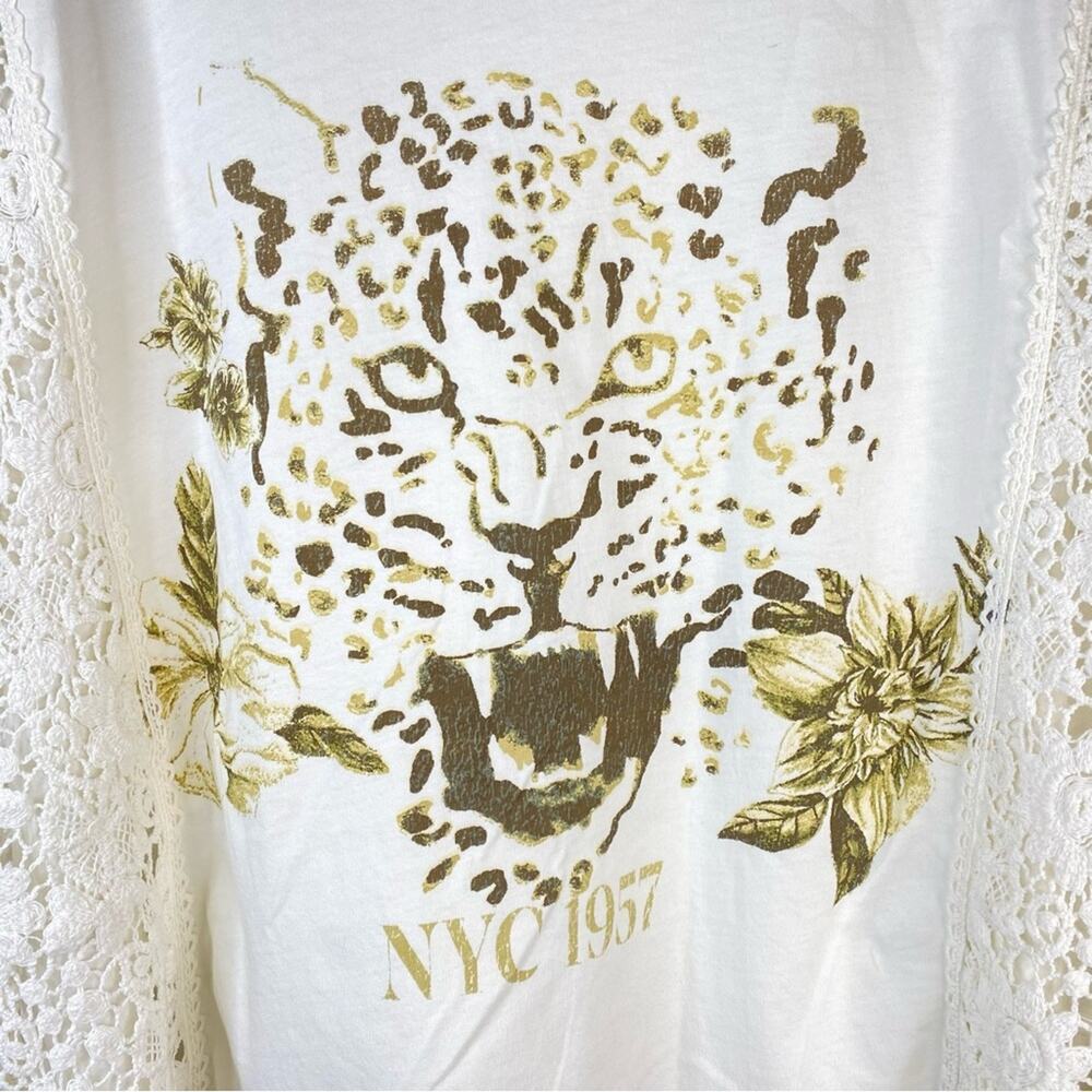 Pilcro Leopard Print Graphic Tee Crochet Details Crew Neck Short Sleeves Size XL - Picture 9 of 14